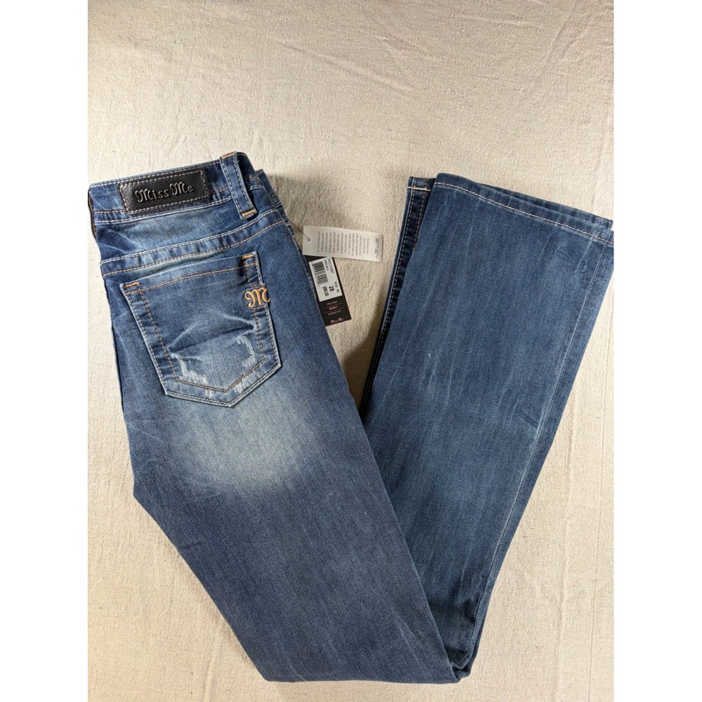 Miss Me Bootcut Jeans Womens 28 Blue Distressed Mid Rise Button Fly Stretch NWT